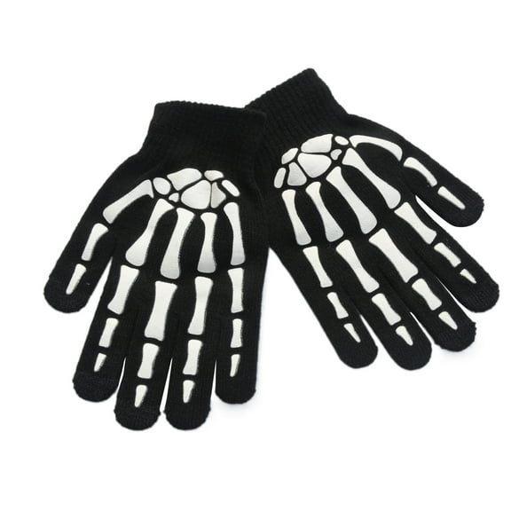 Jesscasday Creative Luminous Gloves Knitted Skull Gloves Hand Warmer Bone Glitter Glove
