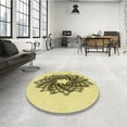 thumbnail image 4 of Ahgly Company Tapis Rond Lavable en Machine Intérieur Transitionnel Jaune Moutarde, 4 Pieds Rond, 4 of 7