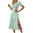 thumbnail image 1 of asddcavvf Robes pour Femmes Été Imprimé Floral Ajusté Col Carré Ourlet Fendu Léger, 1 of 6