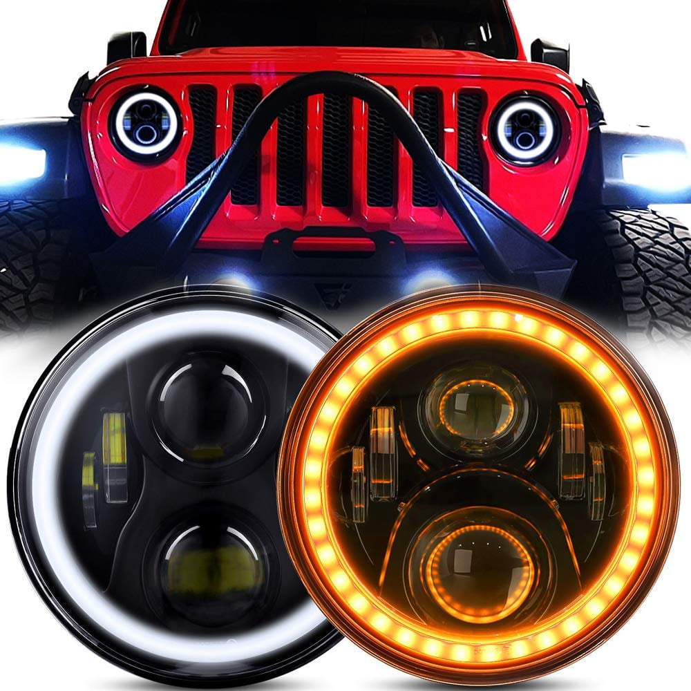 7 Inch LED Halo Headlights for Jeep Wrangler JK TJ LJ Hi/Lo Beam with DRL  Amber 