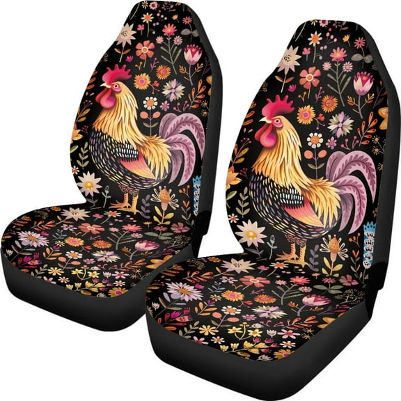 Xixirimido Chicken Boho Floral Print Car Seat Covers Front Seats Only Bucket Vehicle Seat Protector Universal Seat Covers for Cars, SUV, Sedan, Van, Trucks