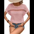 thumbnail image 3 of Blusas Bohemias de Punto con Cuello Redondo, Corta, Bordadas, con Encaje y Aberturas para Mujer Rosa L, 3 of 9