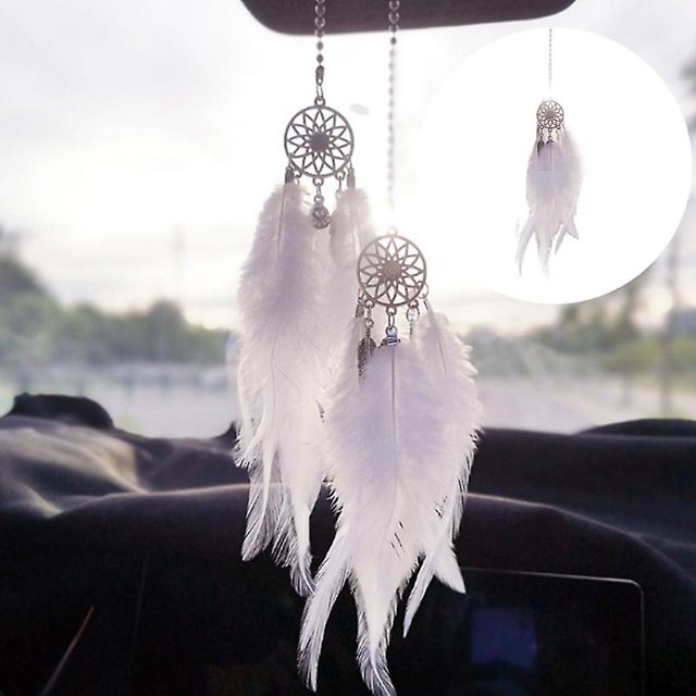 Lindo pequeño atrapasueños colgante para coche accesorios para interiores, artículos para coche, blanco Feliz Sencillez