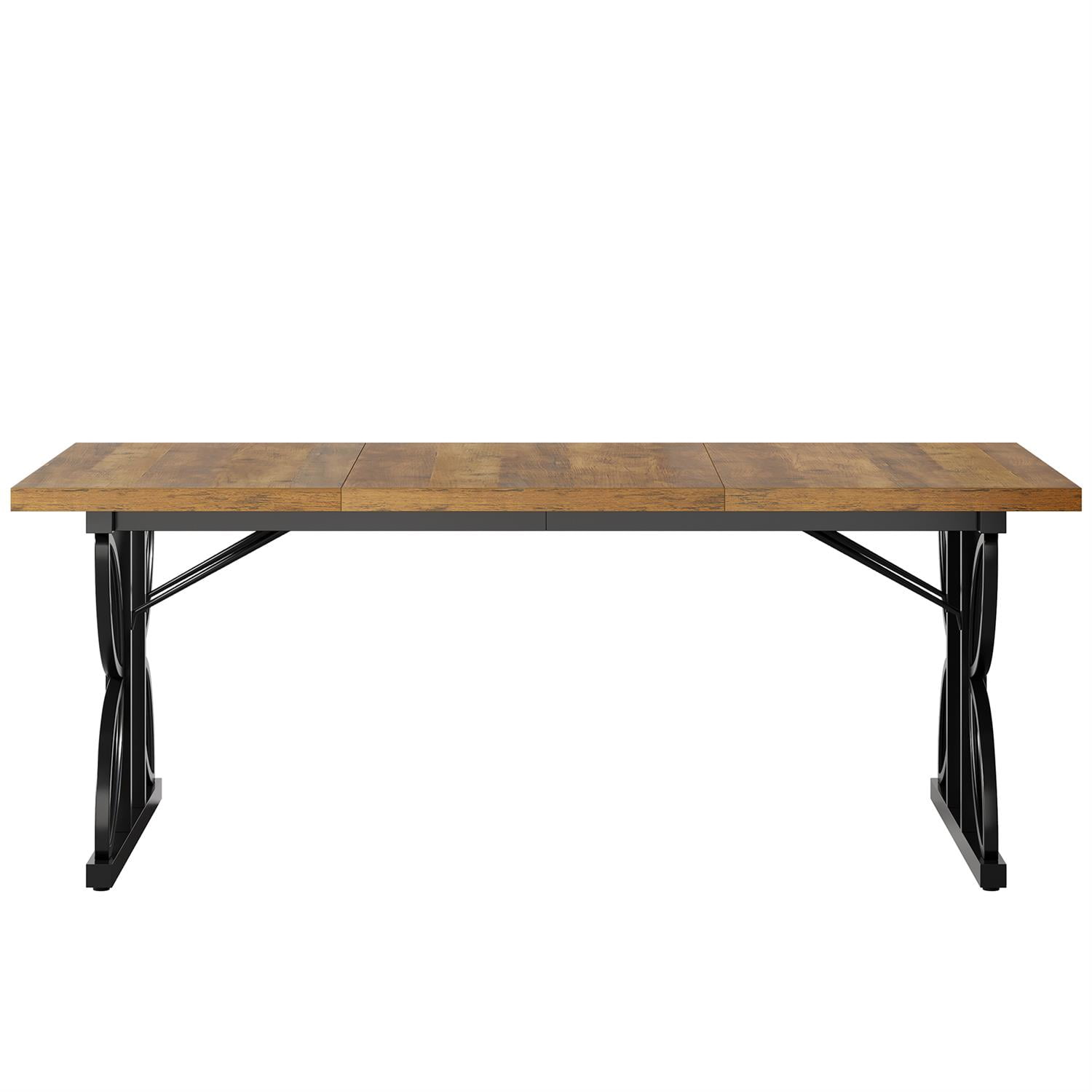 Demi Bonn 70" Industrial Wood & Metal Dining Table Large Rustic Kitchen Table, Dining Room Table for Family Gatherings, Brown
