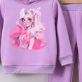 thumbnail image 4 of Zuwimk 2 Pcs Boys Girls Clothes Sweatsuit Set Color Blocked Hoodie Top and Jogger Pants for Kids Fall Winter Spring Outfits(Purple,7-8 Years), 4 of 4