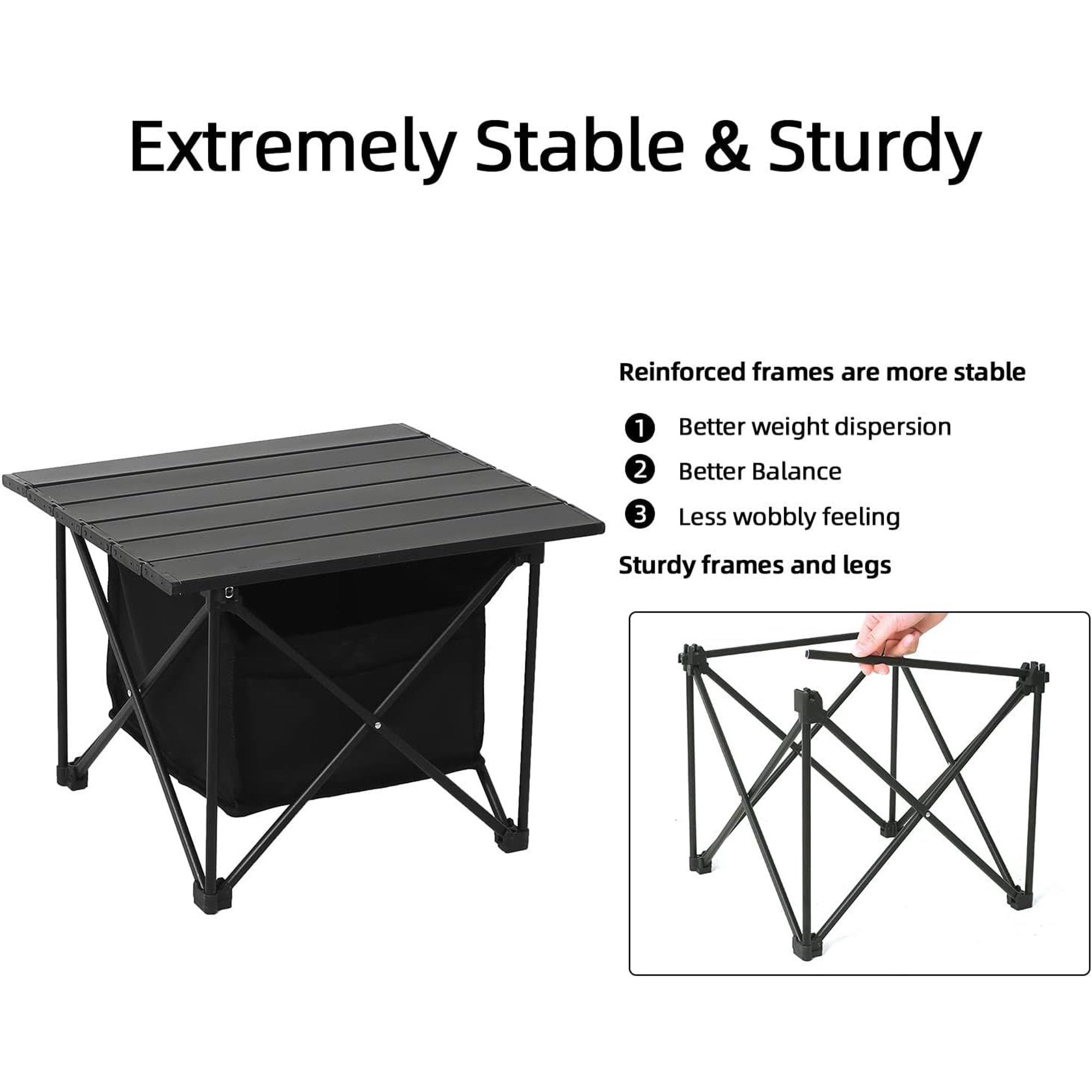 Portable Camping Table Ultralight Aluminum Camp Table Folding Compact Beach Table for Camping Hiking Backpacking Outdoor Picnic (Reinforced Frame-Small)