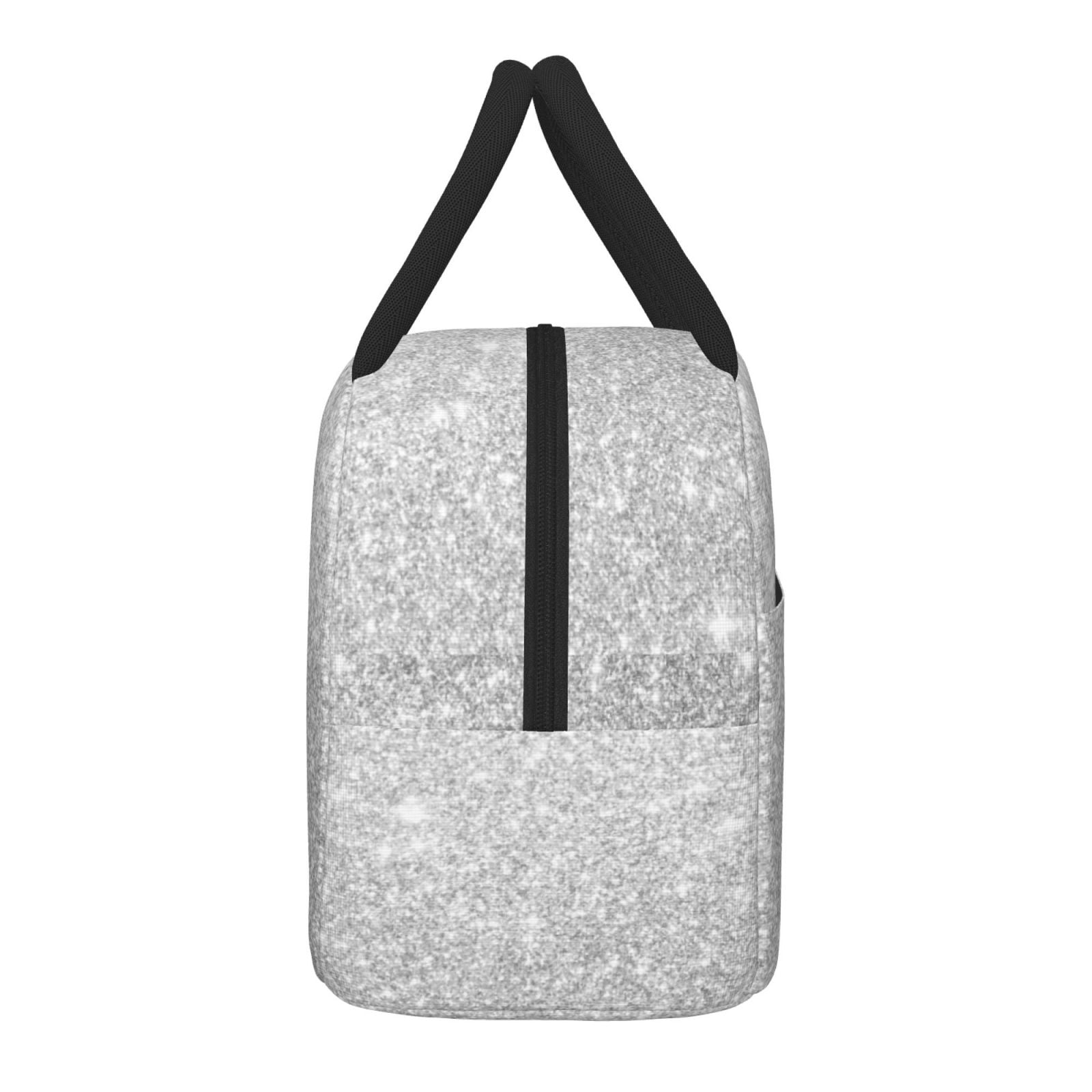 Logiee Silver Glitter Print Lunch Bag for Women & Men,Adult Insulated Lunch Box,Food Lunch Containers,Reusable High Capacity Lunch Tote Bags for Work, Travel, Outdoor