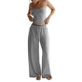 thumbnail image 2 of Women's Ribbed Tank Top and Oversized Wide Leg Pants Set, Soft Casual Loungewear Two Piece Outfit with Drawstring Waist, Relaxed Lazy Style Home Wear Suit for Daily Lounge and Casual Wear Light Ashy, 2 of 7