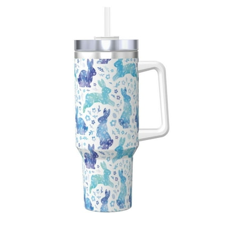 

Fuzoiu Rabbit2 Print 40OZ Ice Bully Stainless Steel Insulated Cup with Handle and Straw - Perfect for Travel and Sports