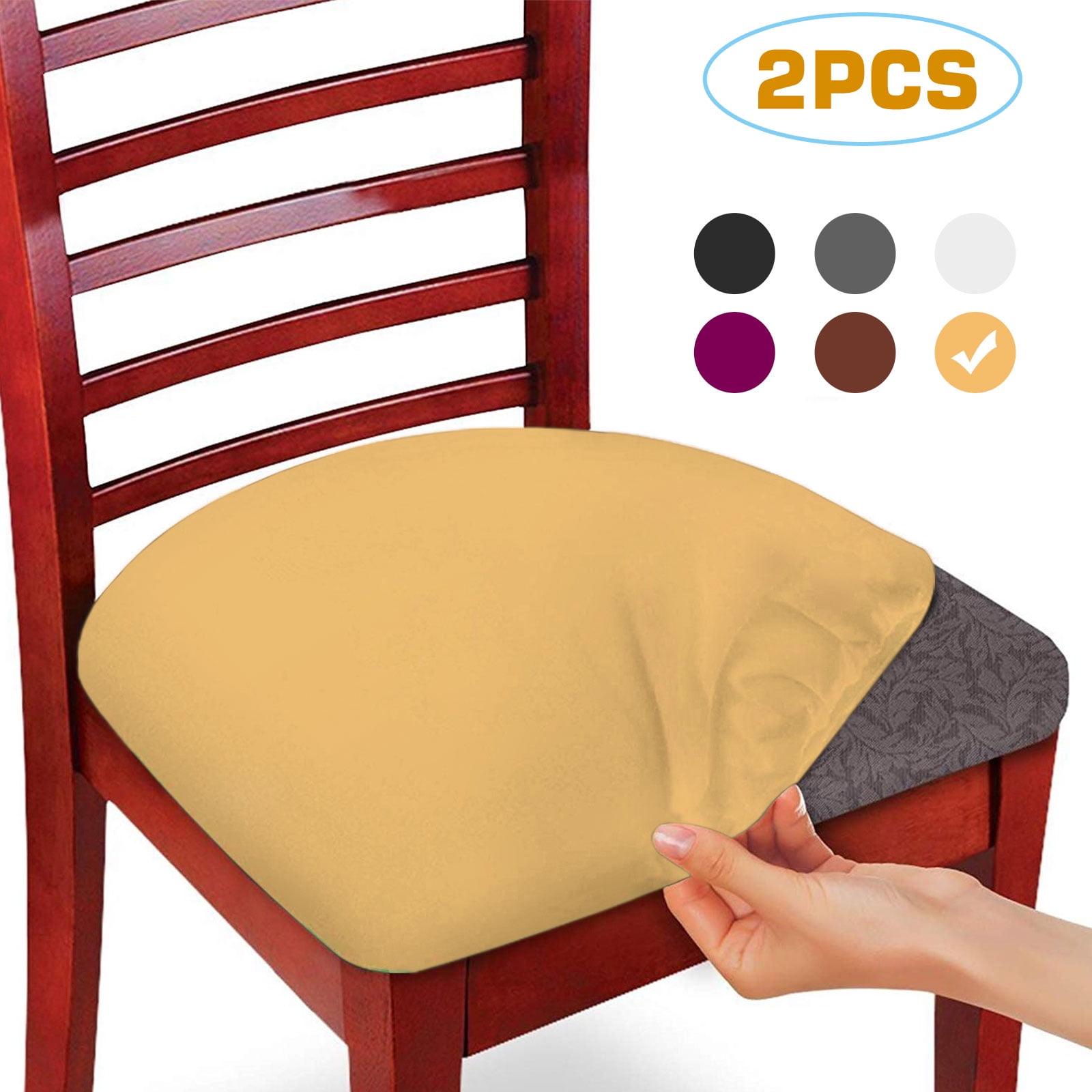 Stretch Dining Room Chair Seat Covers with Elastic Ties,Removable