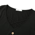 thumbnail image 3 of Monfince Fake Button Blouse V Neck Lace-Trim Top Long Sleeve Tops Casual Loose T Shirts Black US 6-14, 3 of 7