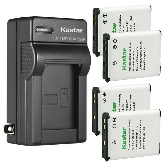 Kastar 4-Pack EN-EL19 Battery and AC Wall Charger Replacement for Nikon Coolpix S6700, Coolpix S6800, Coolpix S6900, Coolpix S7000, Coolpix S32, Coolpix S33, Coolpix A100, Coolpix A300 Camera