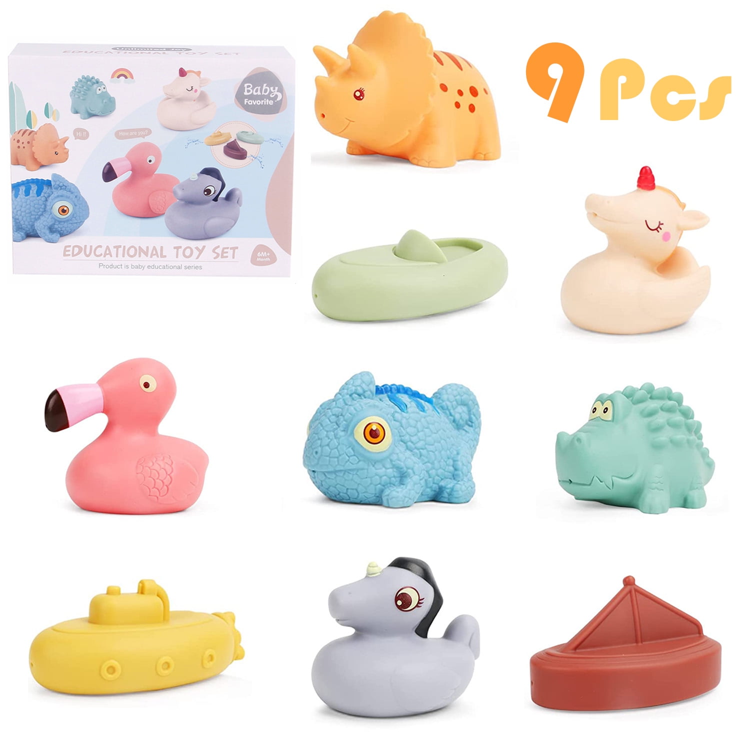 Baby Bath Toys, Mold Free 9 Pack Bath Squirt Toys, Silicone Ocean