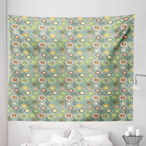 Geometric Tapestry, Illustration of Heart and Dot Shaped Abstract Contemporary Art, Fabric Wall Hanging Decor for Bedroom Living Room Dorm, 5 Sizes, Multicolor, by Ambesonne