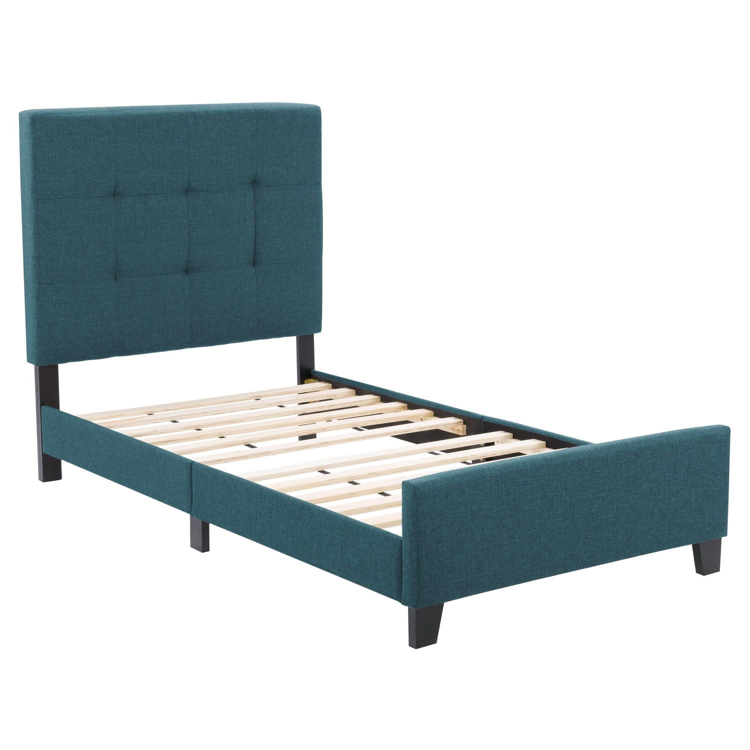 CorLiving Ellery Fabric Upholstered Adult Twin Bed Frame with Slats and Tufted Headboard - No Box Spring Required