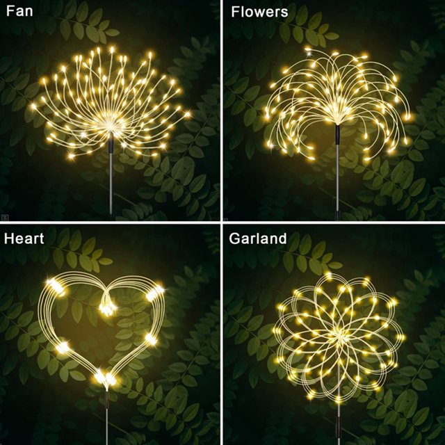 Luz De Fuegos Artificiales 1 Drag 6 Solar Firework Ground Plug Light 8 modos para césped de jardín (luz cálida)