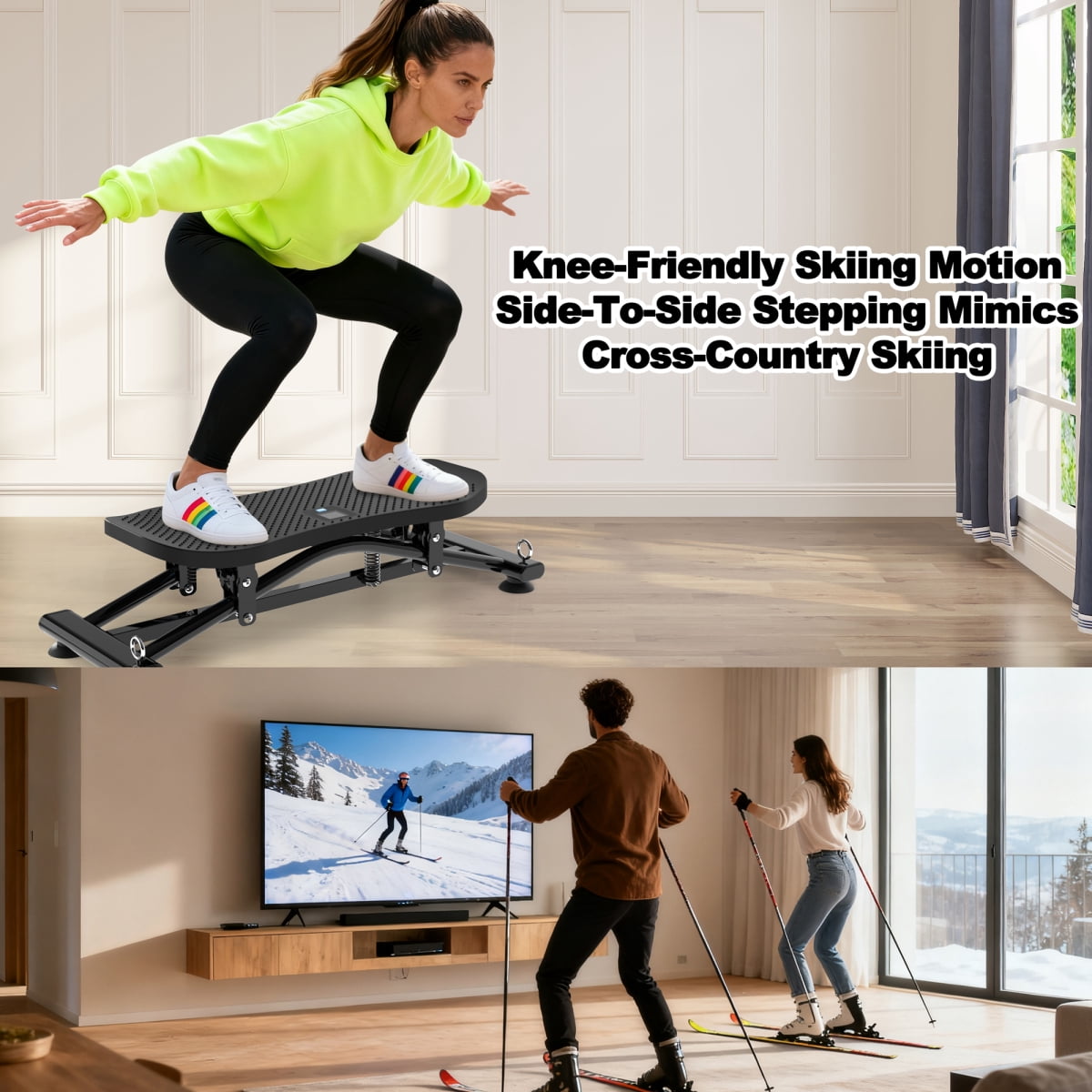 Sliding Ski Simulator with Resistance Bands - Indoor Ski Fitness Equipment for Home Gym, Equipped with Resistance Bands and Non-Slip Base, Full-Body Cardio Trainer for Core, Leg, and Arm Workouts.