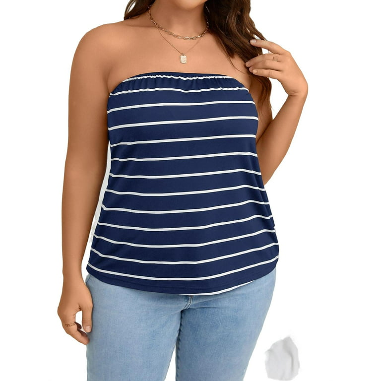 ubetalt bifald Assimilate Casual Striped Print Strapless Tube Top Sleeveless Navy Blue Plus Size  Women Tops (Women's) - Walmart.com