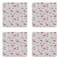 thumbnail image 1 of Doodle Coaster Set of 4, Make up Pattern Lips and Lipstick Fashion Girl Theme Beauty Treatment Cosmetic Design, Square Hardboard Gloss Coasters, Standard Size, Red Grey, by Ambesonne, 1 of 2