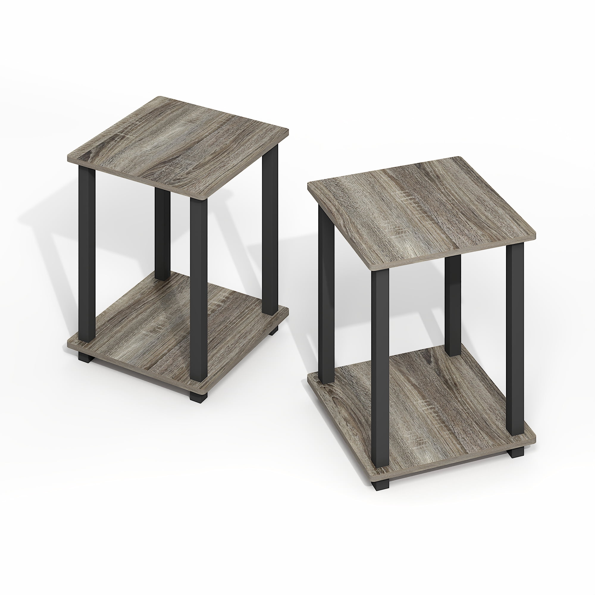 Furinno Simplistic End Table, Set of Two, Grey Oak/Black