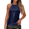 thumbnail image 2 of Womens Sequin Halter Top Sleeveless Sparkle Tank Tops Glitter Dressy Shirts Evening Clubwear Cocktail Party Camisole Tops,Dark Blue XXL, 2 of 6