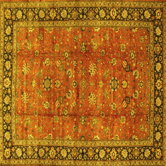 Ahgly Company Machine Washable Indoor Square Oriental Yellow Traditional Area Rugs, 3' Square