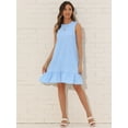 thumbnail image 4 of DARING DIVA Sleeveless Loose Ruffle Hem Round Neck Mini Dress S Blue, 4 of 6