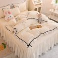thumbnail image 3 of Juego de cama de color sólido con forma de corazón para niña coreana, falda de cama de algodón estilo princesa, sábana plana tamaño queen, funda de edredón y funda de almohada, 3 of 6