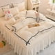 thumbnail image 3 of Juego de cama de color sólido con forma de corazón para niña coreana, falda de cama de algodón estilo princesa, sábana plana tamaño queen, funda de edredón y funda de almohada, 3 of 6
