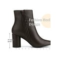 thumbnail image 5 of BLISSFUL STEP Women's Ankle Boots Block Heel Pointed Toe Buckle Side Zipper Boots Coffee 9.5, 5 of 6