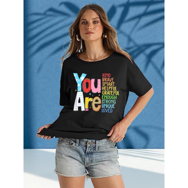 Womens Student Back To School Letter Print Teacher Gift For Crew Neck T-Shirt With Patterned Prints - Loose Short Sleeves For Spring & Summer Style - Trendy Casual Tees Clothing Tee For Adult, Men, W
