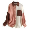 thumbnail image 6 of YDFCWXW Women's Color Block Long Sleeve Button Down Boyfriend Shirt Blouses White, XL, 6 of 6