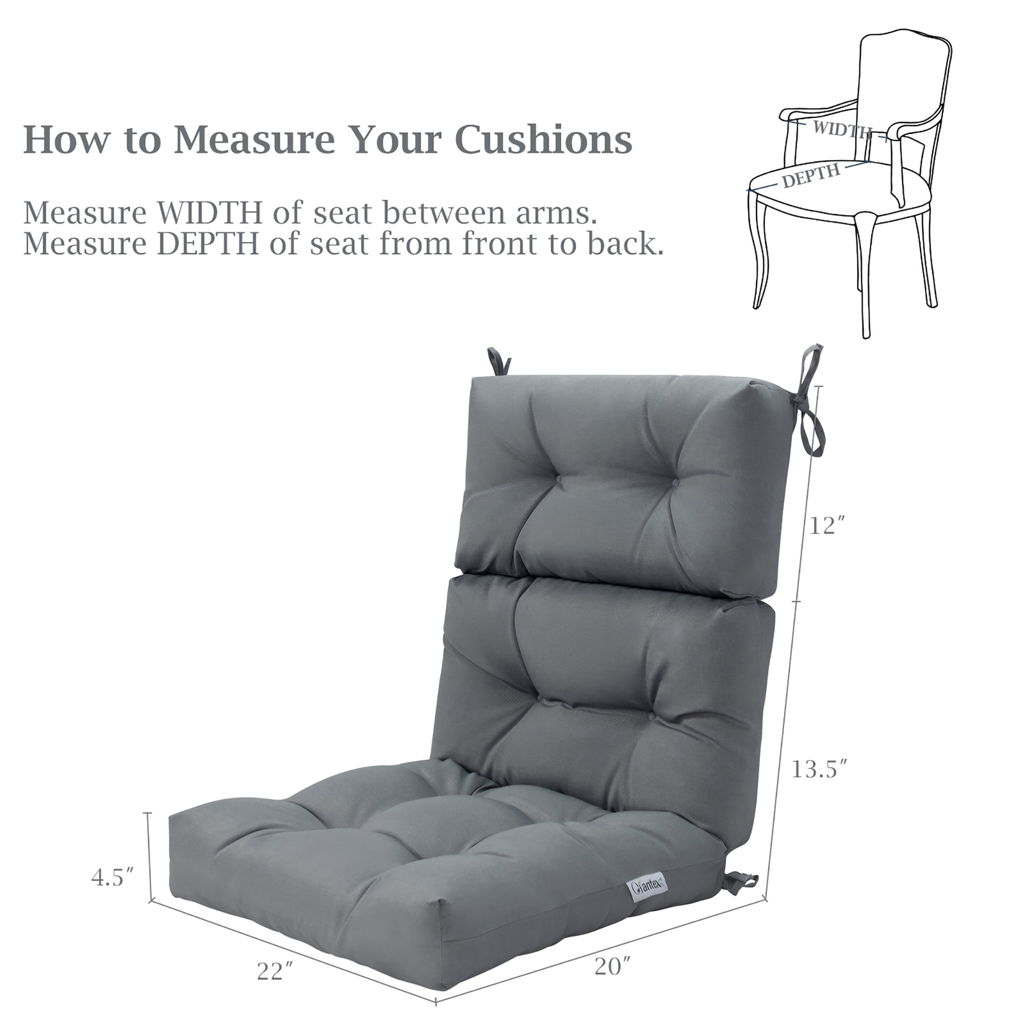 Costway 22''x44'' Back Chair Cushion Tufted Pillow Patio Seating Pad Gray