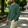 thumbnail image 5 of UDAUDU Mens Waffle Long Sleeve Shirt Slim Fit Henley Casual Long Sleeve Thermal Shirts Lightweight Comfort Oversized Tshirts Army Green L, 5 of 9