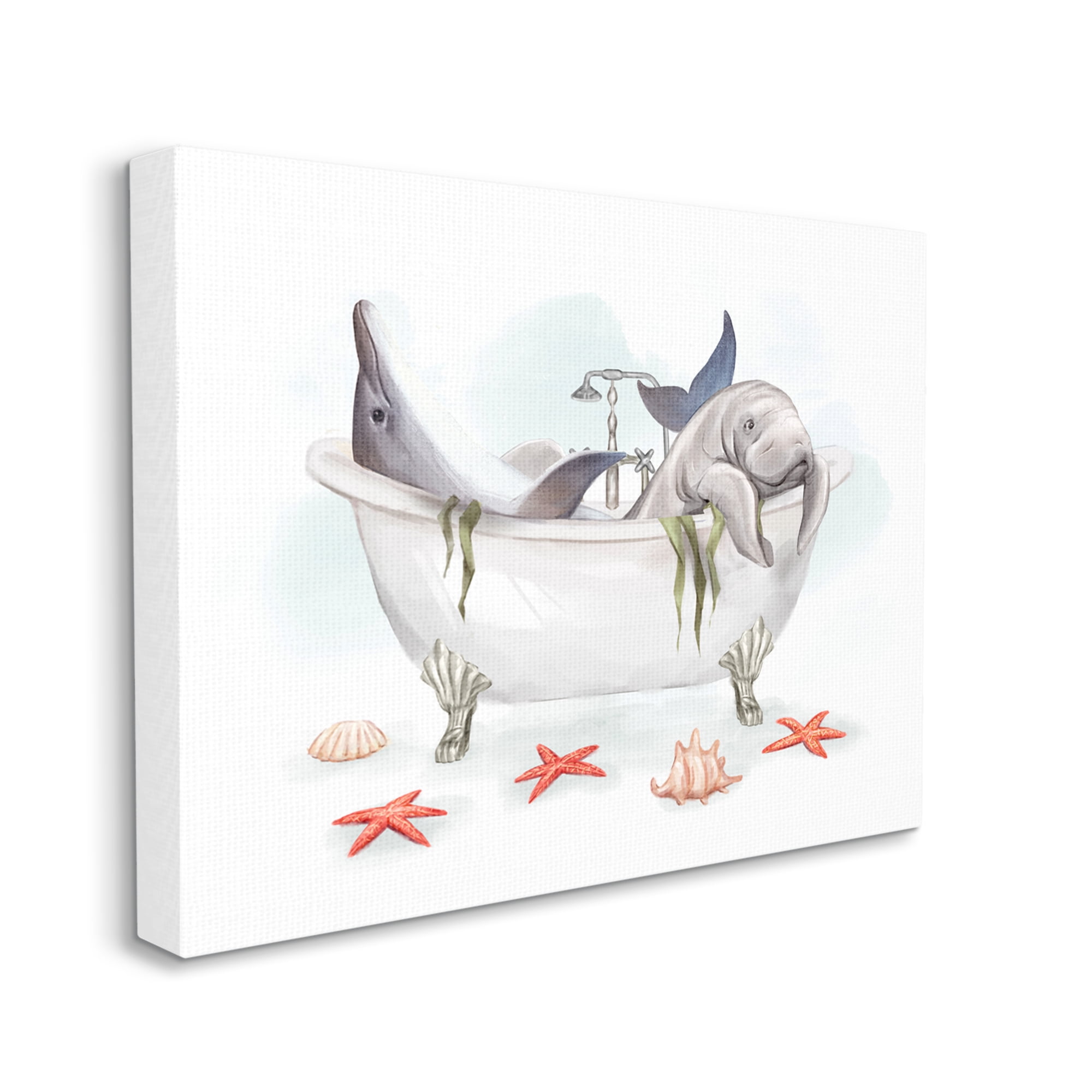 Stupell Industries Dolphin & Manatee Bathtub Animals & Insects Painting Gallery Wrapped Canvas Print Wall Art, 30 x 24