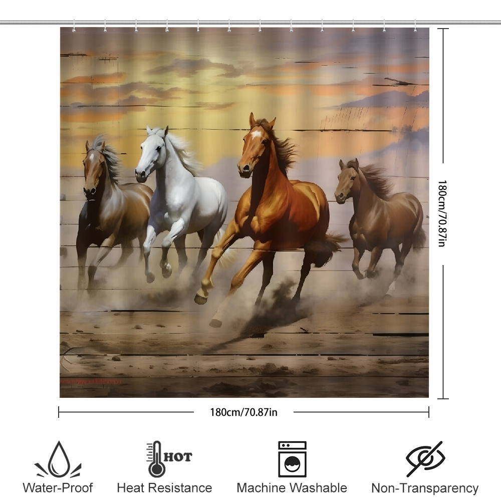 Horses running fence waterproof shower curtain Bathroom shower curtain  Cloth Fabric Bathroom Decor Set with Hooks