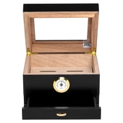 Humidor Supreme Mini Capri Glasstop with Drawer, Black, Hygrometer, 25-48 cigar