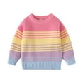 thumbnail image 2 of Little Girls Pink Striped Knitted Cotton Sweater (5 Years) - Soft Breathable Crewneck, Ribbed Cuffs, All-Season School/Casual Top, 2 of 3