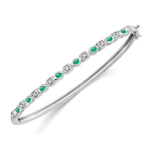 2/5 Carat (ctw) Emerald Bangle Bracelet in 14K White Gold with DIamonds