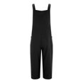 thumbnail image 3 of Gibobby Mono Corto Informal Pantalones de pierna ancha sueltos casuales de color sólido para mujer Mono de tirantes de tamaño(Negro， M), 3 of 4