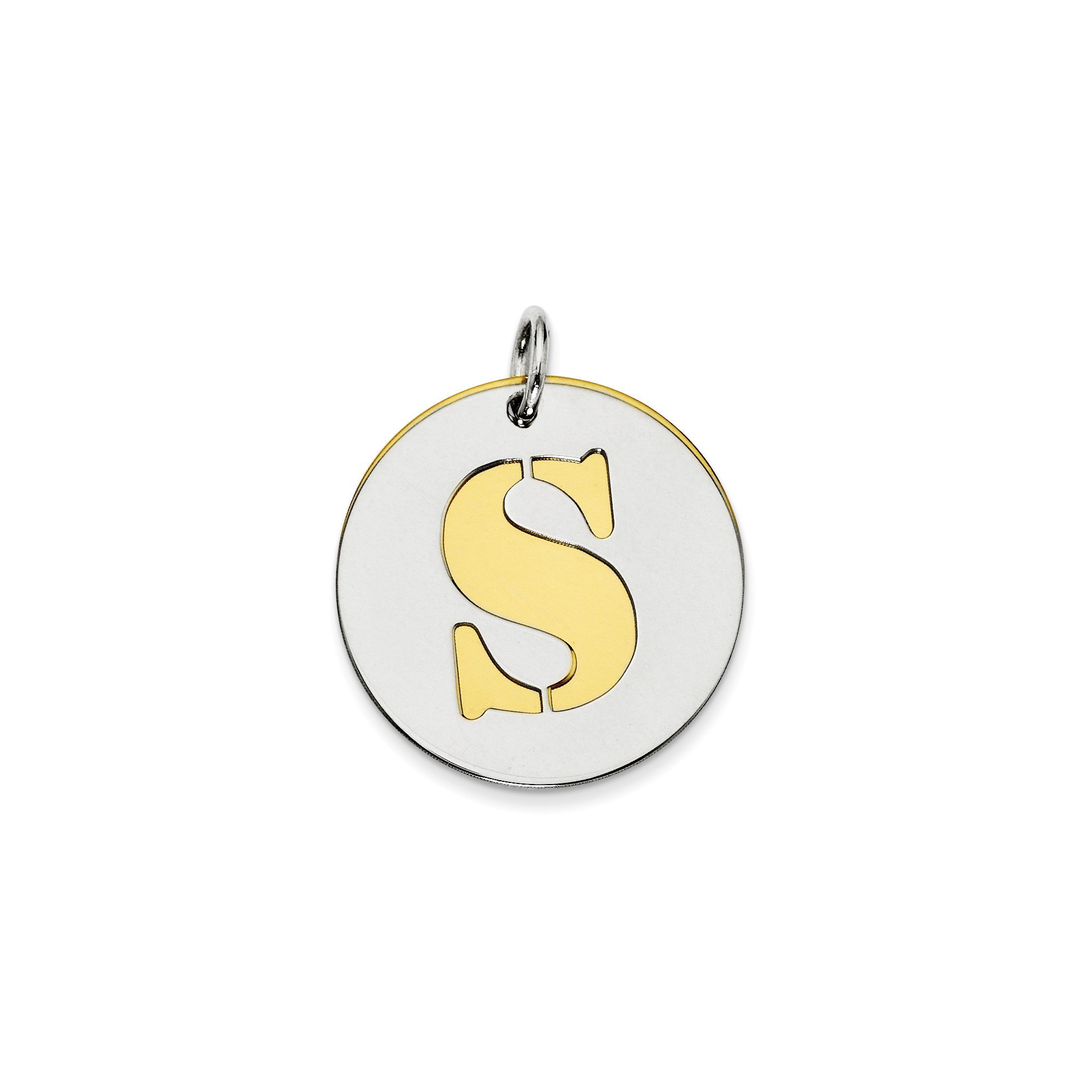 Sterling Silver Round Pendant with Gold-Tone Cutout S Initial, Unisex Alphabet Necklace, Personalized Monogram Letter Charm, Minimalist Identity Jewelry for Men and Women