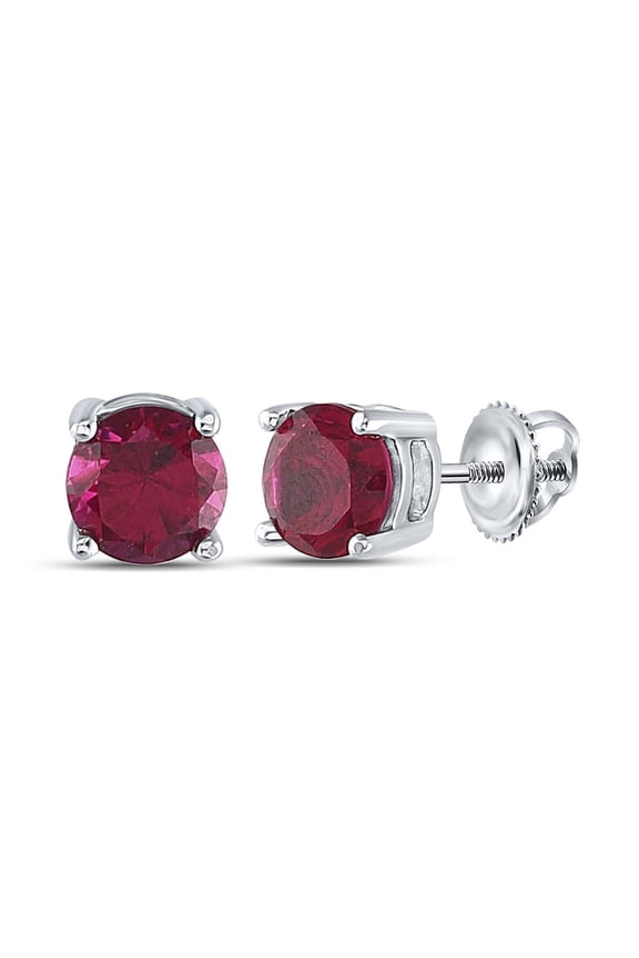 Sterling Silver Womens Round Synthetic Ruby Stud Earrings 2 Cttw