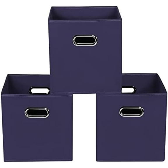 Yunkeeeper storage bins Cubes, Fabric Cube Organizer with Handle, Foldable Cube Bins for Cloth or Accessary Storage, 11x11x11, Set of 3,(Gray)