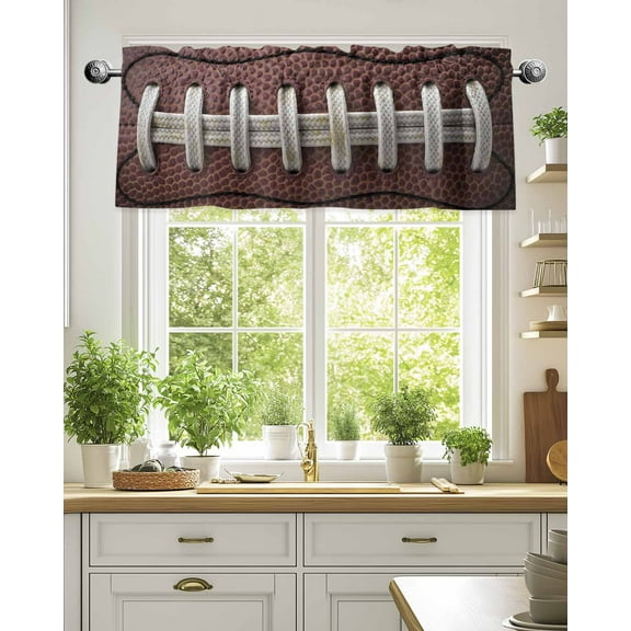 Curtain Valance for Windows,Rugby Football Sport Kitchen Valances Rod Pocket Short Curtains,White Stripe Retro Texture Window Treatment Panel for Bedroom Bathroom 54"x18"