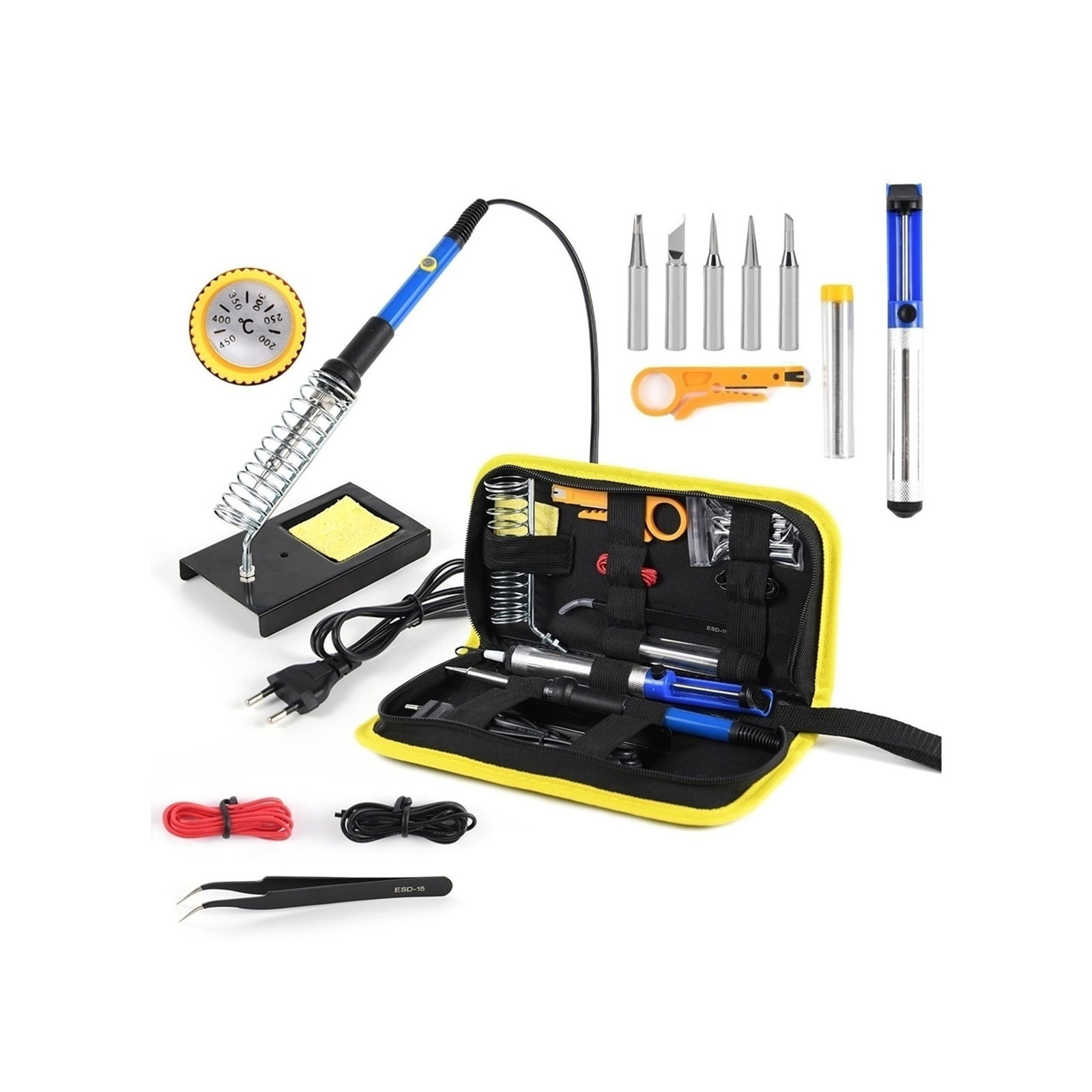 15PCS Electric Solder Iron Temperature Adjustable, Soldering Iron Rework Station Kit Handle Heat Pencil, Welding Repair Tools