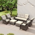 thumbnail image 3 of Meetleisure 7 Piece Wicker Patio Furniture Set, Rattan Chairs with 3-Seater Sofa, Ottomans, High Back, Deep Seating, Wide Armrest, Thick Cushions for Deck Porch, Beige, 3 of 9