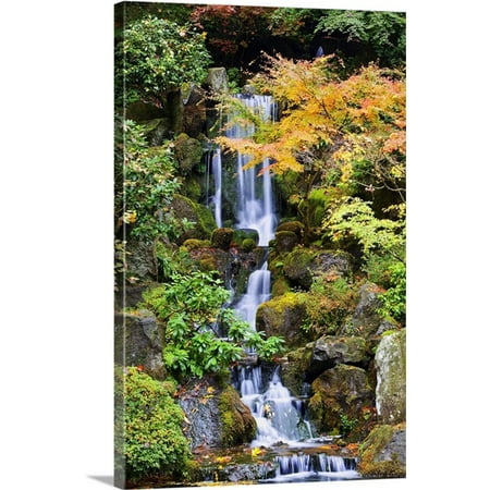 Great BIG Canvas Craig Tuttle Premium Thick-Wrap Canvas entitled A Waterfall In The Portland Japanese Garden In Autumn, Portland,