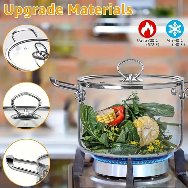 High borosilicate glass soup pot 7.88 inch/20 cm soup pot with lid/stainless steel handle, binaural, large-capacity high-temperature stew pot, used for electric gas microwave oven pots and pans