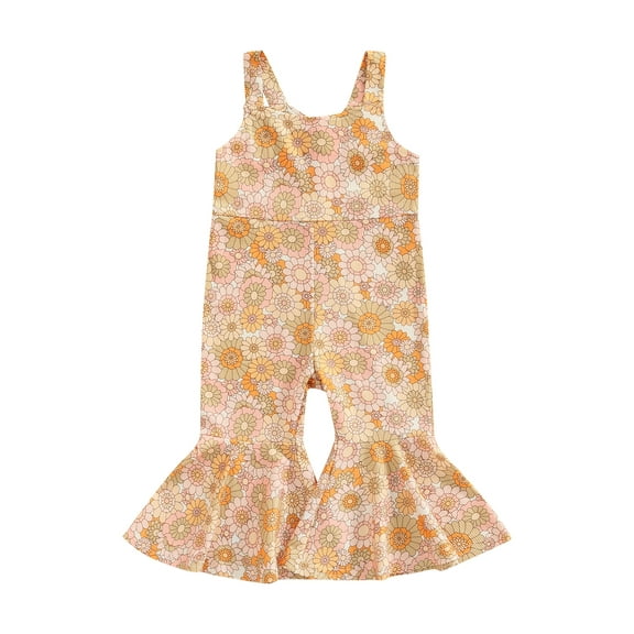 Bagilaanoe Toddler Baby Girl Jumpsuit Sleeveless Floral Print Romper Sling Overalls 12M 18M 24M 3T 4T 5T Kids Long Flared Pants Casual Outfits