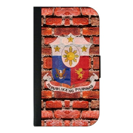 Philippines - Pilipinas Flag Brick Wall Art Print - Wallet Style Cell Phone Case with 2 Card Slots and a Flip Cover Compatible with the Standard Apple iPhone X - iPhone 10